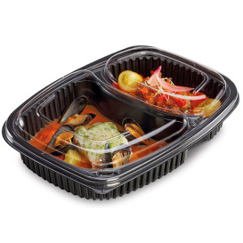 Pojemniki Prostokątny PP Czarni 2C 1250ml 255x189x45mm (40 Sztuk)