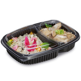Pojemniki Prostokątny PP Czarni 2C 1250ml 255x189x45mm (40 Sztuk)