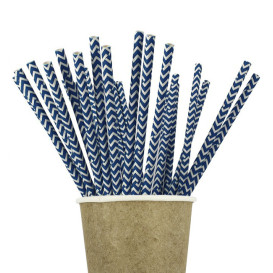 Słomki Prosto Papierowe Niebieski i Białe Ø6mm 20cm (100 Sztuk)
