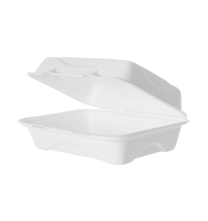 Sugarcane Hinged Container White 23x15x7,5cm (250 Units)