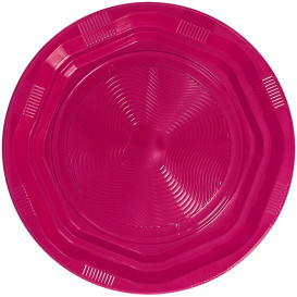 Talerz Głębokie Okrągłe Ośmioboczny Plastikowe PS Fuchsia Ø220 mm (25 Sztuk)