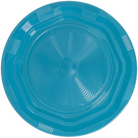 Talerz Głębokie Okrągłe Ośmioboczny Plastikowe PS Niebieski Światło Ø220 mm (25 Sztuk)