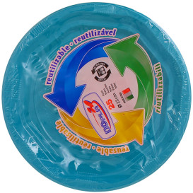Talerz Głębokie Okrągłe Ośmioboczny Plastikowe PS Niebieski Światło Ø220 mm (25 Sztuk)