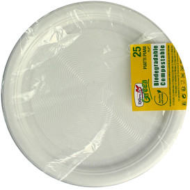 Talerz Skrobia Kukurydziana PLA Płaski Białe Ø220 mm (25 Sztuk)