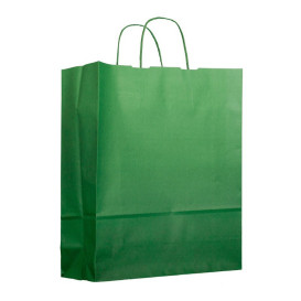 Torby Papierowe Zielone z Uchwytami 100g 25+11x31cm (25 Sztuk)