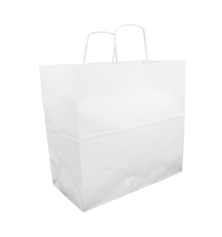 Torby Papierowe Kraft Białe z Uchwytami 100g 35+15x30cm (200 Sztuk) Torby Papierowe Kraft Białe z Uchwytami 100g 35+15x30cm (200 Sztuk)