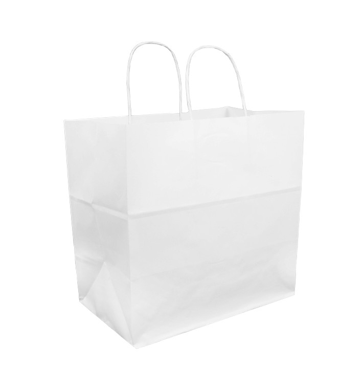 Torby Papierowe Kraft Białe z Uchwytami 100g 30+18x29cm (25 Sztuk) Torby Papierowe Kraft Białe z Uchwytami 100g 30+18x29cm (25 Sztuk)