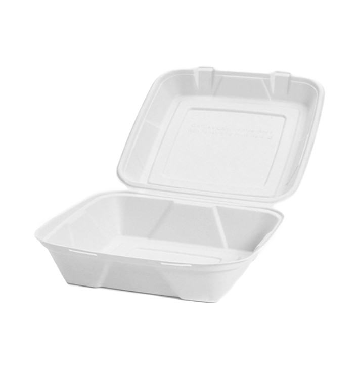 Sugarcane Hinged Container "Menu Box" White 20x20x7,5cm (50 Units) Sugarcane Hinged Container "Menu Box" White 20x20x7,5cm (50 Units)