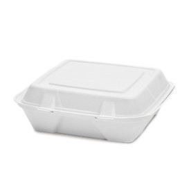 Sugarcane Hinged Container "Menu Box" White 20x20x7,5cm (200 Sztuk)