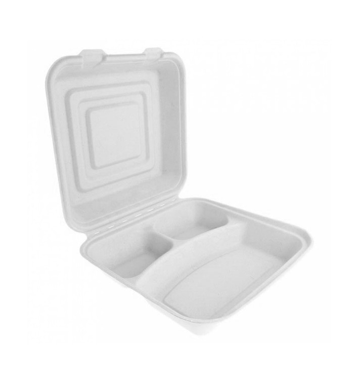 Sugarcane Hinged Container "Menu Box" White 20x20x7,5cm (50 Units) Sugarcane Hinged Container "Menu Box" White 20x20x7,5cm (50 Units)