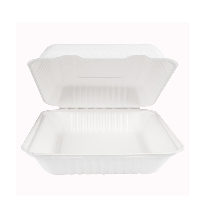 Sugarcane Hinged Container + PLA White 23x23x7,5cm (200 Units) Sugarcane Hinged Container + PLA White 23x23x7,5cm (200 Units)