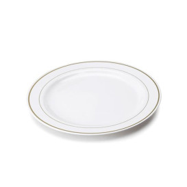 Talerz Plastikowe Bardzo Sztywny z Złoty Rantem 15cm (20 Sztuk)