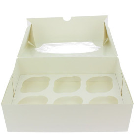 Pudełka na 6 Babeczki z Stojakiem 24,3x16,5x7,5cm Białe (20 Sztuk)