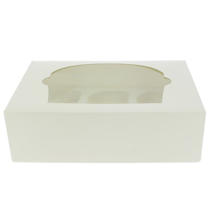 Pudełka na 6 Babeczki z Stojakiem 24,3x16,5x7,5cm Białe (100 Sztuk)