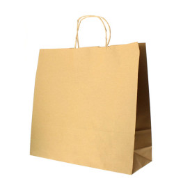 Torby Papierowe Kraft Hawanna z Uchwytami 100g 28+16x27 cm (50 Sztuk)