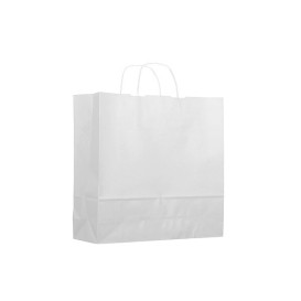 Torby Papierowe Kraft Białe z Uchwytami 100g 18+8x24cm (25 Sztuk)