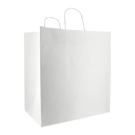 Torby Papierowe Białe z Uchwytami 100g/m² 36+24x39cm (50 Sztuk)