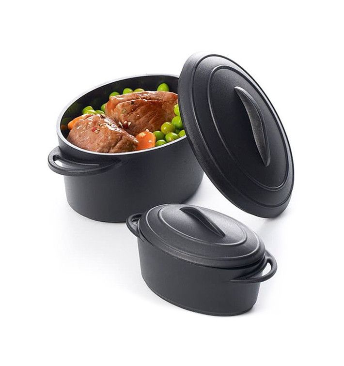 Serving Pot Tray with Lid PP Black 300ml (96 Units) Serving Pot Tray with Lid PP Black 300ml (96 Units)