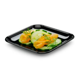 Plastic Tasting Plate PS Black 6x6x1 cm (50 Units) 