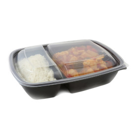 Pojemniki PP Czarni 2C z Pokrywką 1300ml 28x20cm (15 Sztuk)