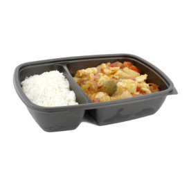 Pojemniki PP Czarni 2C z Pokrywką 1300ml 28x20cm (15 Sztuk)
