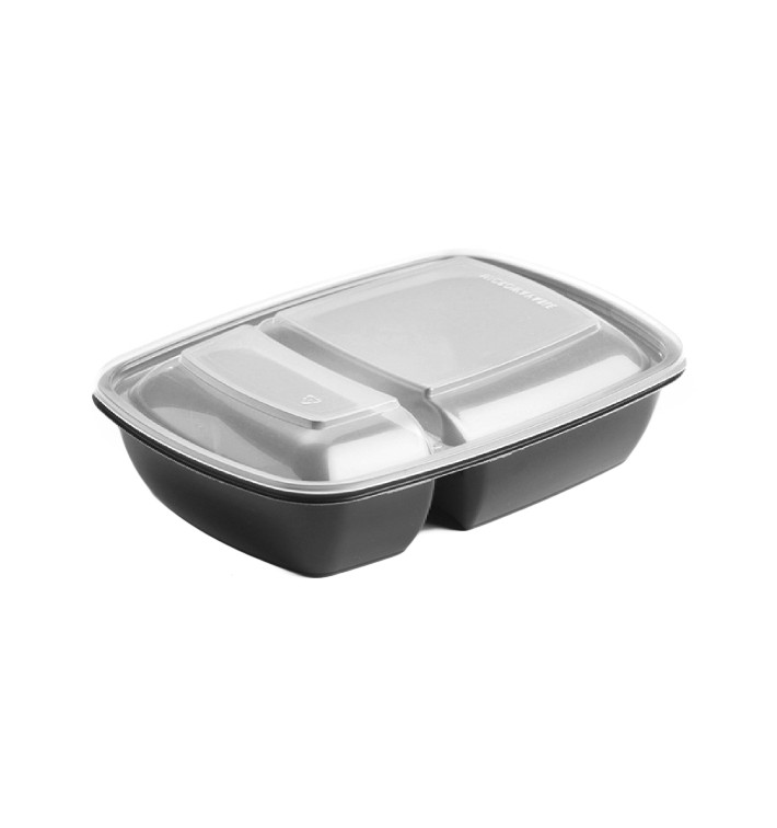 Pojemniki PP Czarni 2C z Pokrywką 1300ml 28x20cm (90 Sztuk) Pojemniki PP Czarni 2C z Pokrywką 1300ml 28x20cm (90 Sztuk)
