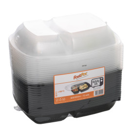 Pojemniki PP Czarni 2C z Pokrywką 1300ml 28x20cm (90 Sztuk)