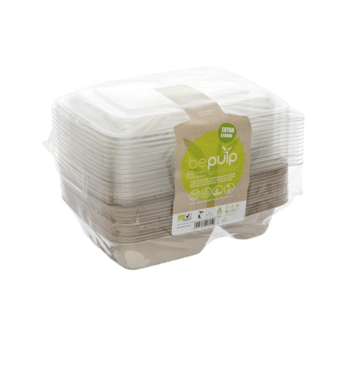 Pojemniki Trzcina cukrowa 2C z Pokrywką 750ml 23x16cm (15 Sztuk) Pojemniki Trzcina cukrowa 2C z Pokrywką 750ml 23x16cm (15 Sztuk)