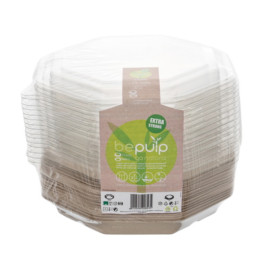 Ośmiokątny Pojemniki Trzcina cukrowa z Pokrywką 830 ml 23x23cm (90 Sztuk)