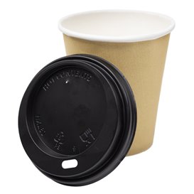 Wieczko z Otworem Czarni Kubki Kartonowe 8, 9, 12 Oz Ø8,0cm (100 Sztuk)