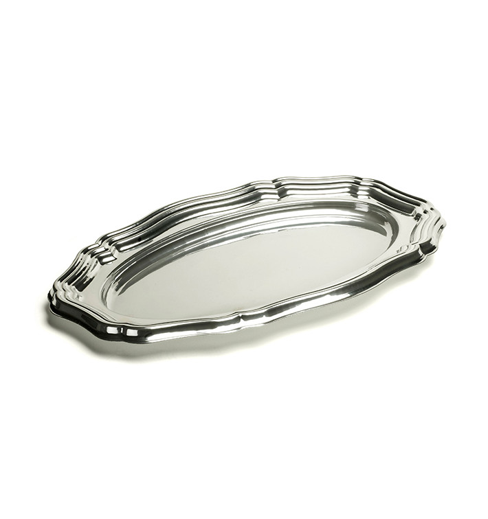 Tacki Plastikowe Owal Srebro 46x30 cm (5 Sztuk) Tacki Plastikowe Owal Srebro 46x30 cm (5 Sztuk)