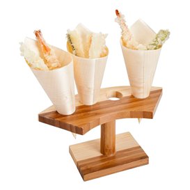 Bamboo Serving Cone Holder 4 slots (12 Units)