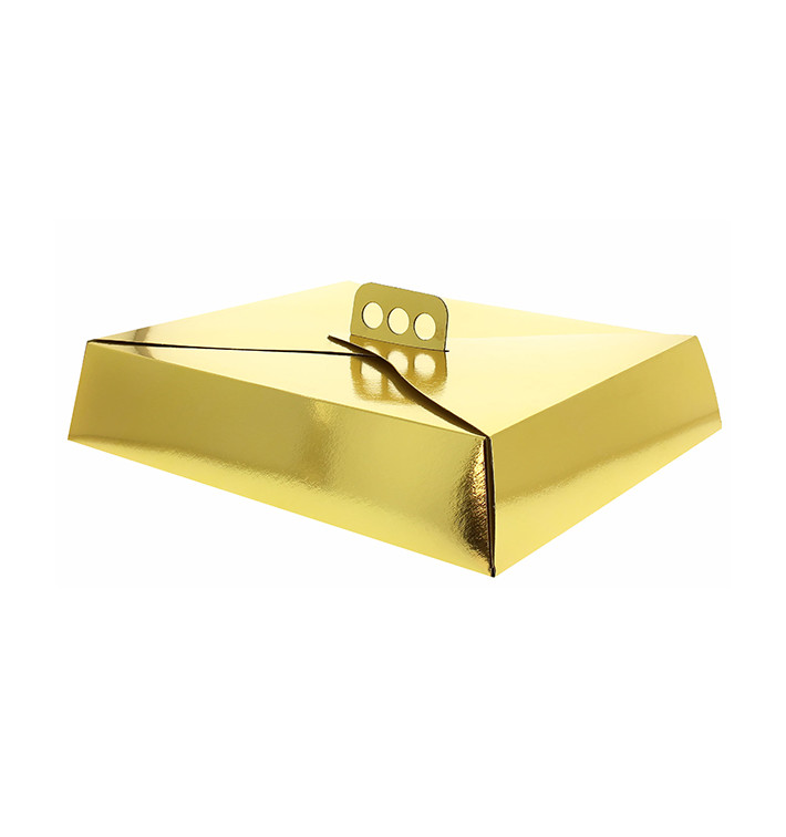 Pudełka Kartonowe Złote na Ciasto Kwadrat 19x25x8 cm (100 Sztuk) Pudełka Kartonowe Złote na Ciasto Kwadrat 19x25x8 cm (100 Sztuk)