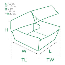 Opakowania Pudełka Burger XXL Kartonowe Kraft Podwójnym Zamknięciem 13x13x9cm (50 Sztuk)