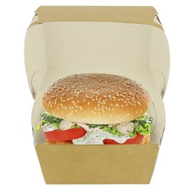 Opakowania Pudełka Burger Kartonowe Kraft Podwójnym Zamknięciem 11x11x7,5cm (50 Sztuk)