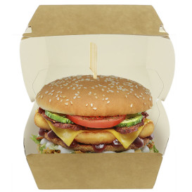 Opakowania Pudełka Burger Mega Kartonowe Kraft Podwójnym Zamknięciem 15,5x15,5x10cm (50 Sztuk)