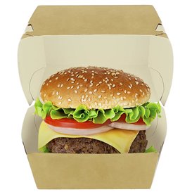 Opakowania Pudełka Burger XXL Kartonowe Kraft Podwójnym Zamknięciem 13x13x9cm (50 Sztuk)