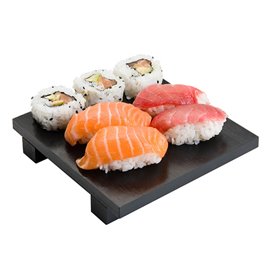 Tacki Finger Food Bambusowe - Opakowanie na wynos Czarni na Sushi 15x15x2,5cm (1 Sztuk)