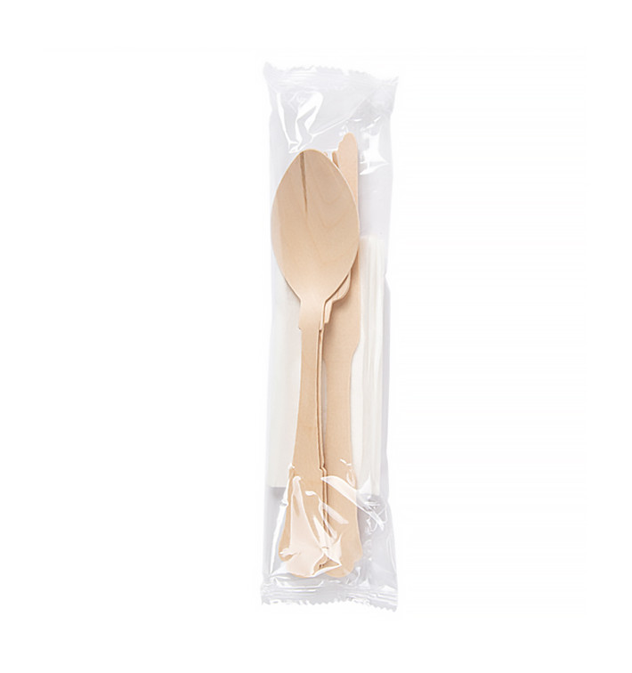 Zestaw Sztućców i Serwetki "Clasic" Drewniane 20cm (25 Sztuk) Zestaw Sztućców i Serwetki "Clasic" Drewniane 20cm (25 Sztuk)