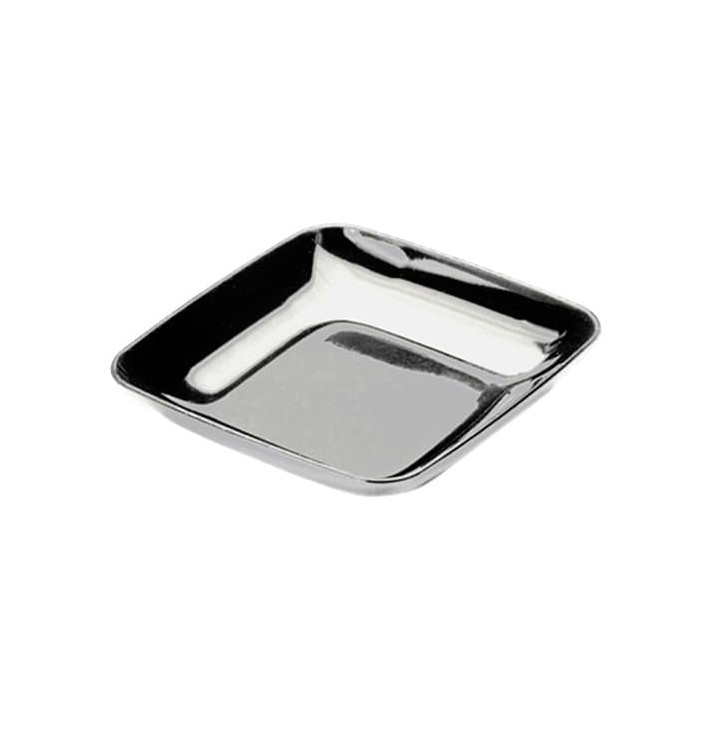Plastic Tasting Plate PS Silver 6x6x1 cm Plastic Tasting Plate PS Silver 6x6x1 cm
