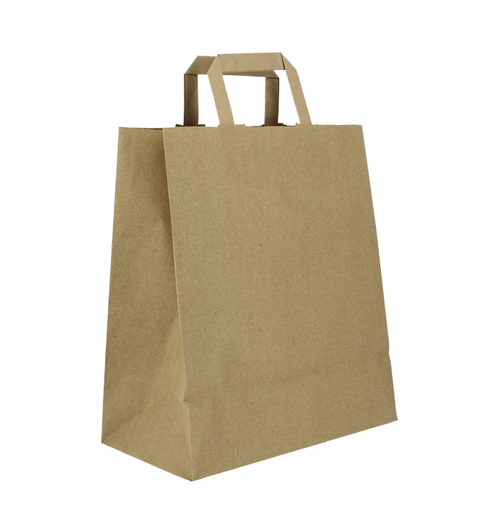 Torby Papierowe Kraft z Płaską Rączką 80g/m² 26+14x29cm (250 Sztuk) Torby Papierowe Kraft z Płaską Rączką 80g/m² 26+14x29cm (250 Sztuk)