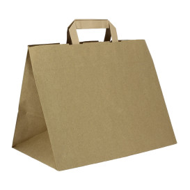 Torby Papierowe Kraft z Płaską Rączką 80g/m² 32+21x26cm (50 Sztuk)