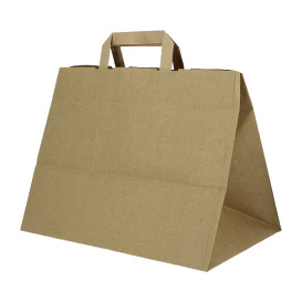 Torby Papierowe Kraft z Płaską Rączką 80g/m² 32+21x26cm (50 Sztuk)