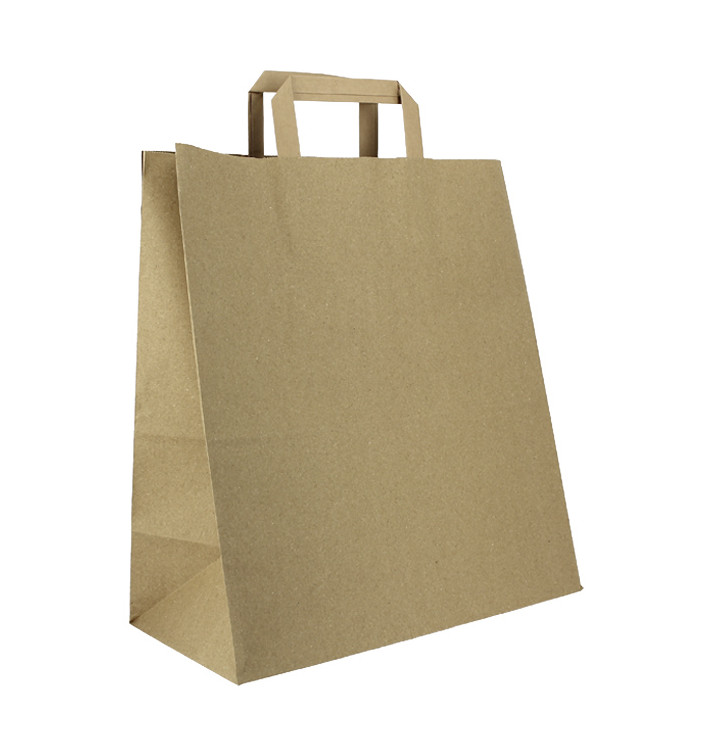 Torby Papierowe Kraft z Płaską Rączką 80g/m² 32+16x35cm (250 Sztuk) Torby Papierowe Kraft z Płaską Rączką 80g/m² 32+16x35cm (250 Sztuk)