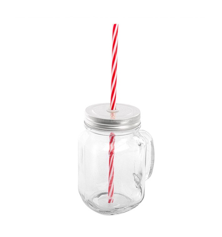 Dzbanki Szkło z Pokrywką i Słomki 450ml (1 Sztuk) Dzbanki Szkło z Pokrywką i Słomki 450ml (1 Sztuk)