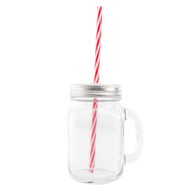 Dzbanki Szkło z Pokrywką i Słomki 450ml (1 Sztuk)