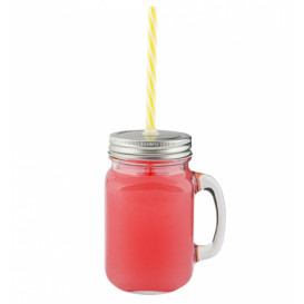 Dzbanki Szkło z Pokrywką i Słomki 450ml (1 Sztuk)
