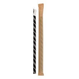 Słomki Łyżka Papierowe Czarni w Papierku Białe Ø8mm 21cm (100 Sztuk)