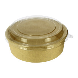 Miski Papierowe Kraft-Kraft + Pokrywką RPET 33Oz/1000ml (100 Sztuk)