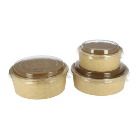 Miski Papierowe Kraft-Kraft + Pokrywką RPET 33Oz/1000ml (100 Sztuk)